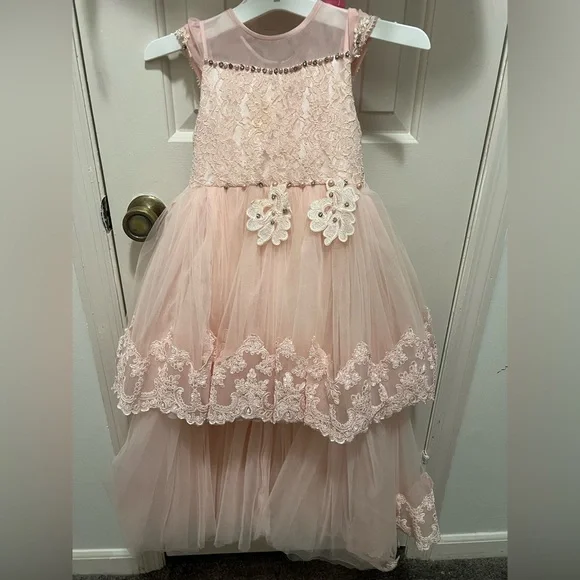 Elegant Pink Lace Flower Girl Dress - Picture 2 of 8